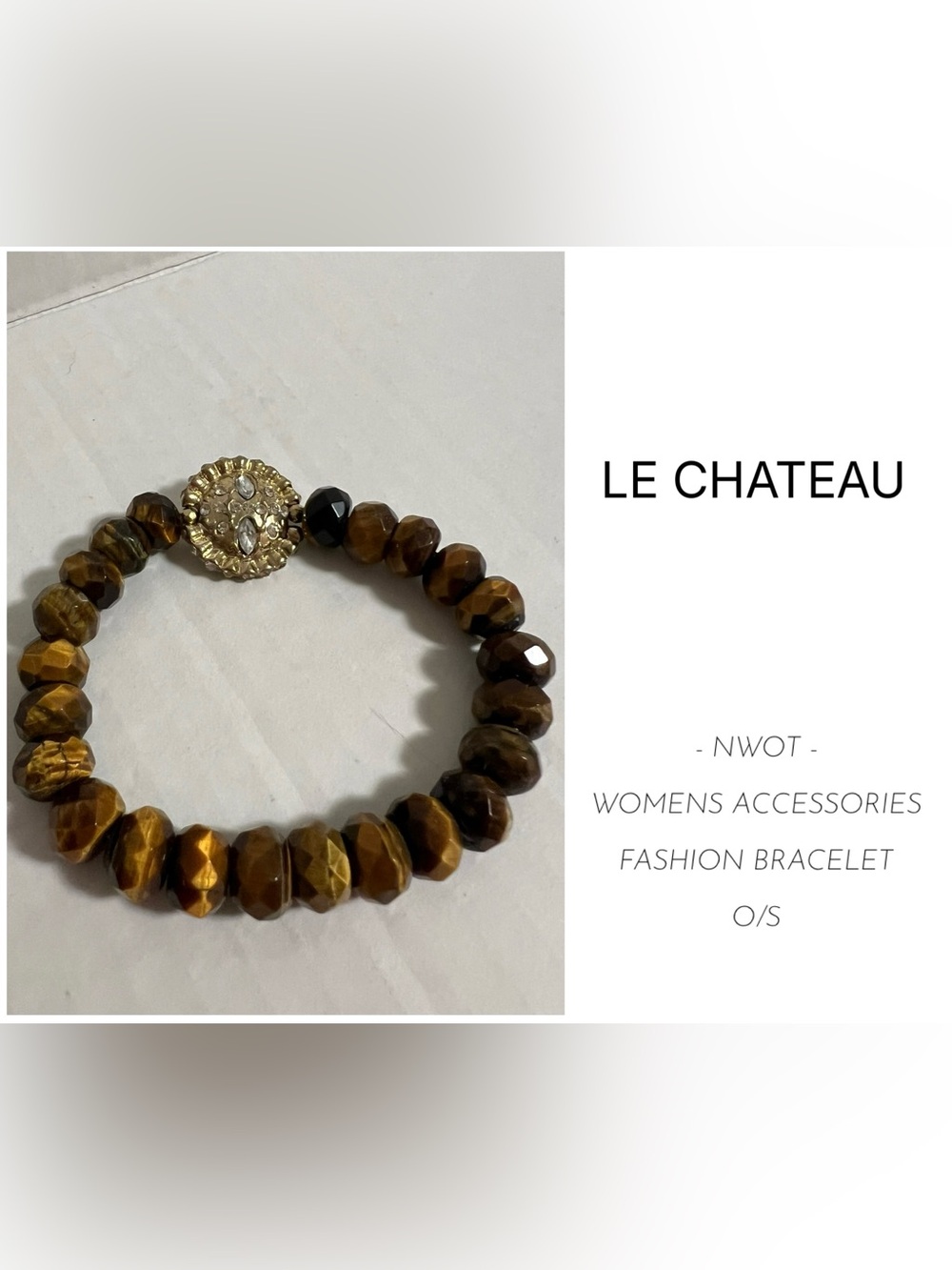 LE CHATEAU - NWT - BRONZE / GOLD / TIGERS EYE STONE BEADED FASHION BRACELET